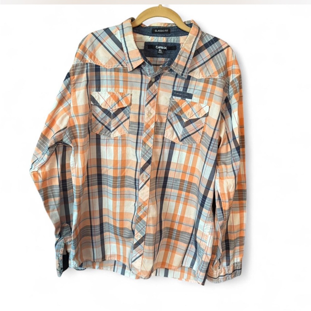 Carbon Orange and Blue Casual Button Down Shirt